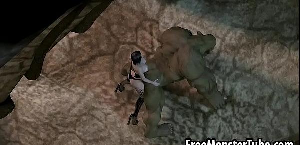  3D orc getting fucked by a babe with a strap on dildo